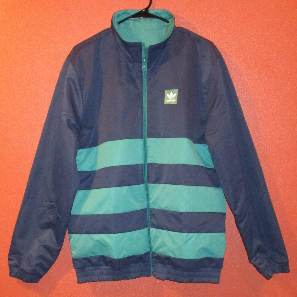 Adidas Reversible Jacket Men Medium Blue Green Full Zip Outdoor Jacket